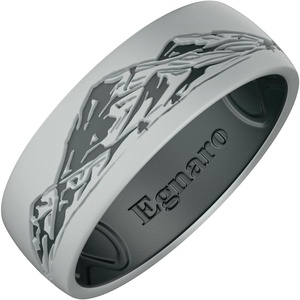 image:imageEgnaro Mens Etched Silicone Wedding Band 74mm Wide Mountain Pattern RingSETA  Wild Peaks  Light Gray  Pine Green