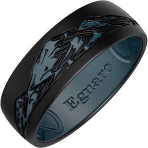 image:imageEgnaro Mens Etched Silicone Wedding Band 74mm Wide Mountain Pattern RingSETB  Wild Peaks  Black  Navy Blue