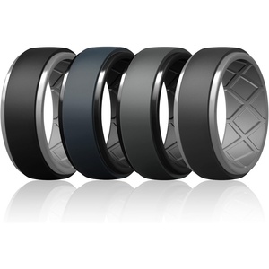 image:imageEgnaro Mens Silicone Wedding Bands TowTone Flexible Rubber Work RingsSETABlackLight Gray  Blue GrayBlack  Dark GrayBlack  Black GrayLight Gray
