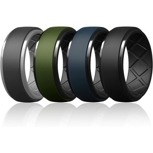 image:imageEgnaro Mens Silicone Wedding Bands TowTone Flexible Rubber Work RingsSETBBlack GrayLight Gray  Olive GreenBlack  Twilight BlueBlack  Black
