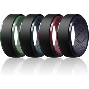 image:imageEgnaro Mens Silicone Wedding Bands TowTone Flexible Rubber Work RingsSETDBlackInk Green  BlackTwilight Blue  BlackMaroon  BlackBlack Purple