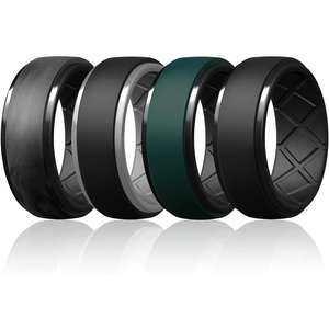 image:imageEgnaro Mens Silicone Wedding Bands TowTone Flexible Rubber Work RingsSETGBlack CamoBlack  BlackLight Gray  Pine GreenBlack  Black