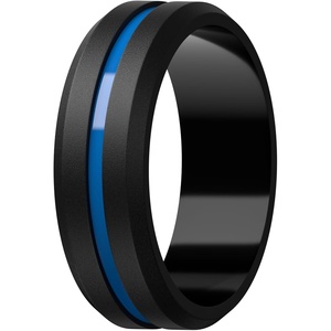 image:imageEgnaro Mens Silicone Wedding Ring 82mm Wide Two Tone Rubber Band for HimA2BlackReflex Blue