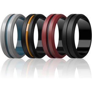 image:imageEgnaro Mens Silicone Wedding Ring 82mm Wide Two Tone Rubber Band for HimB2Light GrayTeal Blue  BlackMuted Yellow  CrimsonBlack  Black