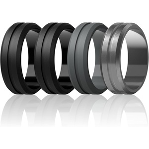 image:imageEgnaro Mens Silicone Wedding Ring 82mm Wide Two Tone Rubber Band for HimB4Black  Black  Dark Silver  Black Gray