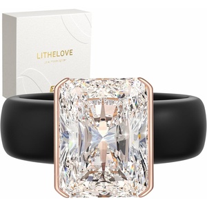 image:imageEgnaro Silicone Engagement Ring with Stone Radiant Cut Cubic ZirconiaSETCBlack  Rose Gold