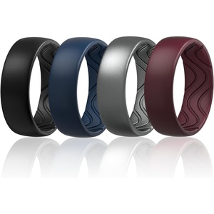image:imageEgnaro Silicone Ring for Him 8mm Black Flexible Mens Rubber Wedding BandSETB1Dark Silver  Burgundy  Dark Blue  Black