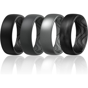 image:imageEgnaro Silicone Ring for Him 8mm Black Flexible Mens Rubber Wedding BandSETB2Black  Black Gray  Dark Silver  Black GrayBlack Camo