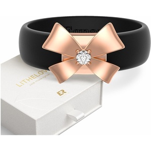 image:imageEgnaro Silicone Ring for Women with Copper Alloy Bow Flexible Wedding BandPACK B Black  Metal Bow  Rose Gold