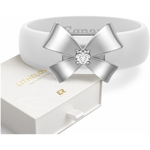 image:imageEgnaro Silicone Ring for Women with Copper Alloy Bow Flexible Wedding BandPACK C White  Metal Bow  Silver