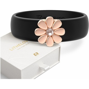 image:imageEgnaro Silicone Ring for Women with Copper Alloy Daisy Flexible Rubber BandPACK B Black  Metal Daisy  Rose Gold
