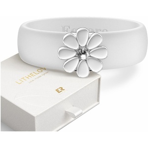 image:imageEgnaro Silicone Ring for Women with Copper Alloy Daisy Flexible Rubber BandPACK C White  Metal Daisy  Silver