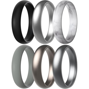 image:imageEgnaro Silicone Rings for Women 458 Multipack Rubber Wedding BandsSETB3Black  Silver  Marble  Dark Silver  Light Gray  Metallic Gun
