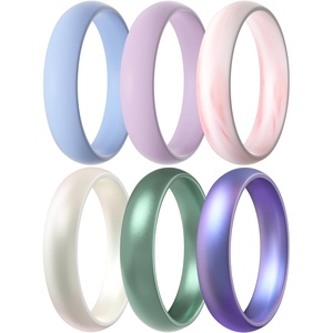 image:imageEgnaro Silicone Rings for Women 458 Multipack Rubber Wedding BandsSETB4Pink Camo  Lilac Purple  Sky Blue  Metallic Green  Metallic Pearl White  Metallic Starry Purple