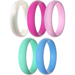 image:imageEgnaro Silicone Rings for Women 458 Multipack Rubber Wedding BandsSETB5Metallic Pearl White  Fairy Pink  Petal Pink  Mint Green  Chill Blue