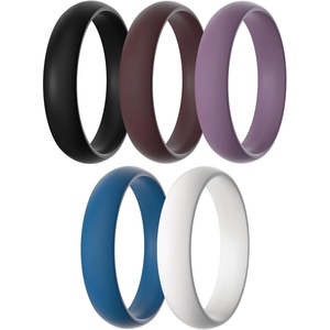 image:imageEgnaro Silicone Rings for Women 458 Multipack Rubber Wedding BandsSETB6Black  Caramel  Orchid Haze  Blue Jewel  White