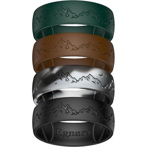 image:imageEgnaro Silicone Wedding Rings For Him Mens Etched Rubber Travel BandsSETAMistwing SummitWarm Brown  Pine Green  Black Gray Camo  Black