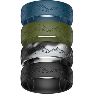 image:imageEgnaro Silicone Wedding Rings For Him Mens Etched Rubber Travel BandsSETCMistwing SummitOlive Green  Twilight Blue  Black Gray Camo  Black