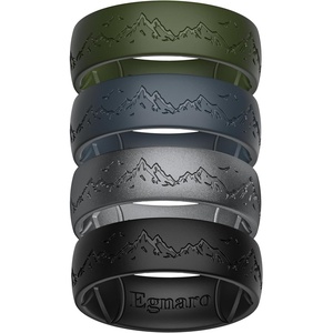 image:imageEgnaro Silicone Wedding Rings For Him Mens Etched Rubber Travel BandsSETDMistwing SummitDark Foliage Green  Blue Gray  Dark Silver  Black