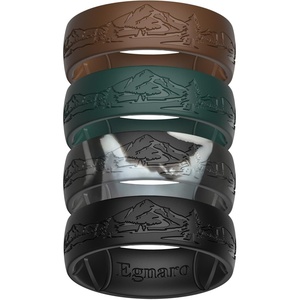 image:imageEgnaro Silicone Wedding Rings For Him Mens Etched Rubber Travel BandsSETFHushed PeaksWarm Brown  Pine Green  Black Gray Camo  Black
