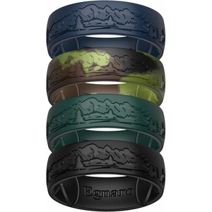 image:imageEgnaro Silicone Wedding Rings For Him Mens Etched Rubber Travel BandsSETGWild SummitDark Blue  Army Camo  Pine Green  Black