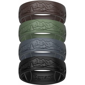 image:imageEgnaro Silicone Wedding Rings For Him Mens Etched Rubber Travel BandsSETHWild SummitDark Brown  Ink Green  Blue Grey  Black