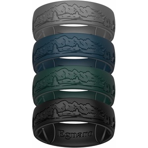 image:imageEgnaro Silicone Wedding Rings For Him Mens Etched Rubber Travel BandsSETIWild SummitDark Grey  Teal Blue  Pine Green  Black