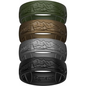 image:imageEgnaro Silicone Wedding Rings For Him Mens Etched Rubber Travel BandsSETJWild SummitDark Foliage Green  Black Coffee  Dark Silver  Black