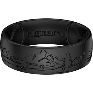 image:imageEgnaro Silicone Wedding Rings For Him Mens Etched Rubber Travel BandsSETLHushed PeaksBlack