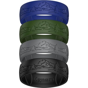 image:imageEgnaro Silicone Wedding Rings For Him Mens Etched Rubber Travel BandsSETNHushed PeaksDark Foliage Green  Blue Purple  Dark Gray  Black
