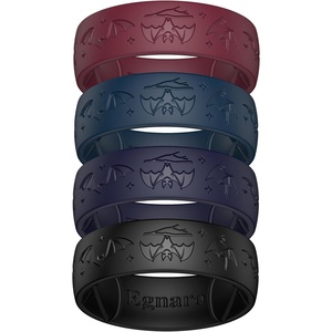 image:imageEgnaro Silicone Wedding Rings For Him Mens Etched Rubber Travel BandsSETZ3NightBatsMaroon  Dark Blue  Black Purple  Black