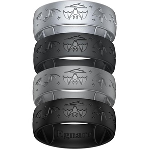 image:imageEgnaro Silicone Wedding Rings For Him Mens Etched Rubber Travel BandsSETZ4NightBatsSilver  Black Gray  Dark Silver  Black