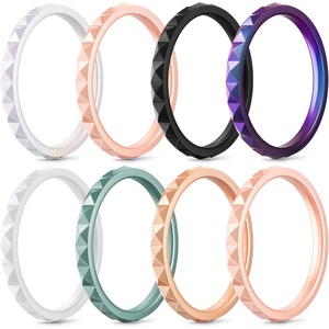 image:imageEgnaro Silicone Wedding bands women Stackable Silicone Ring styleSETB4Black White Peach Rose Gold Pink Rose Gold Metallic Green Metallic Pearl White Galaxy