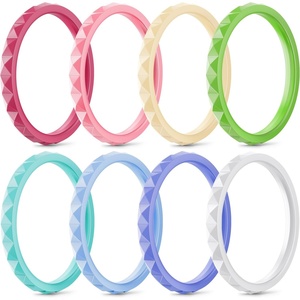 image:imageEgnaro Silicone Wedding bands women Stackable Silicone Ring styleSETB6Pale Pink peach pink Sunlight Yellow Grass Green Teal Mist sky blue light purpleblue White
