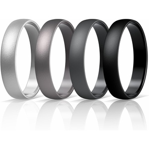 image:imageEgnaro Unisex Silicone Wedding Ring for Men amp Women 45mm Wide 165mm ThickJSilver  Metallic Platinum  Black Gray  Black