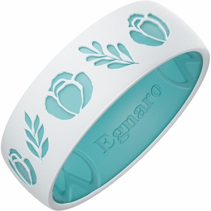 image:imageEgnaro Womens TwoTone Silicone Wedding Ring with a Floral Engraved DesignSETA Rose Leaf  White  Lapis Blue