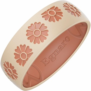 image:imageEgnaro Womens TwoTone Silicone Wedding Ring with a Floral Engraved DesignSETB Sunflower  Nude  Orange