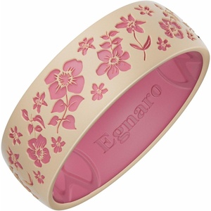 image:imageEgnaro Womens TwoTone Silicone Wedding Ring with a Floral Engraved DesignSETC1 Apple Blossoms  Nude  Faint Red