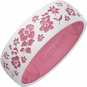 image:imageEgnaro Womens TwoTone Silicone Wedding Ring with a Floral Engraved DesignSETC2 Apple Blossoms  White  Faint Red