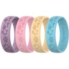 image:imageEgnaro Womens Silicone Wedding Ring Etched Rubber Band6mm Wide 2mm ThickPack A11DaisyOrchid Haze  Sweet Lilac  Sunlight Yellow  Pastel Blue