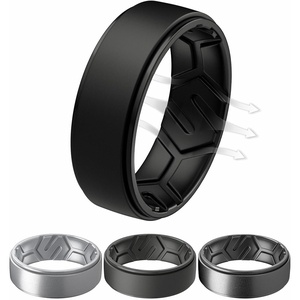 image:imageEgnaro Mens Breathable Silicone Rings 4 Airflow Channels rubber wedding band  SweatFree Comfort  Multipack 147 for Gym amp OutdoorSETABlack Black Gray Dark Silver Silver