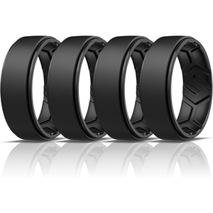 image:imageEgnaro Mens Breathable Silicone Rings 4 Airflow Channels rubber wedding band  SweatFree Comfort  Multipack 147 for Gym amp OutdoorSETEBlack Black Black Black