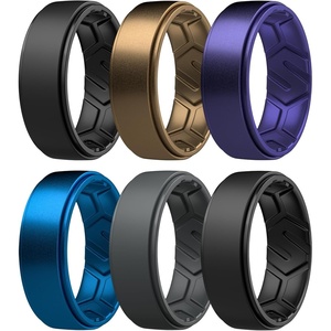 image:imageEgnaro Mens Breathable Silicone Rings 4 Airflow Channels rubber wedding band  SweatFree Comfort  Multipack 147 for Gym amp OutdoorSETGBlack Metallic Brown Metallic Purple Metallic Royal BlueBlack Gray Black