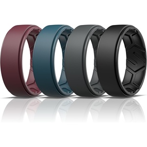 image:imageEgnaro Mens Breathable Silicone Rings 4 Airflow Channels rubber wedding band  SweatFree Comfort  Multipack 147 for Gym amp OutdoorSETIBurgundy Deep Blue Black Gray Black