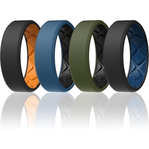 image:imageEgnaro Mens Silicone Ring 75mm Wide Beveled Flexible Rubber Wedding BandSETA5BlackOrange  Twilight BlueBlack  Olive GreenBlack  BlackSea Blue