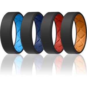 image:imageEgnaro Mens Silicone Ring 75mm Wide Beveled Flexible Rubber Wedding BandSETA7BlackSky Blue  BlackDark Blue  BlackRed  BlackOrange