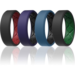image:imageEgnaro Mens Silicone Ring 75mm Wide Beveled Flexible Rubber Wedding BandSETR1BlackCrimson  Black PurpleBlack  Twilight BlueBlack  BlackEmerald Green