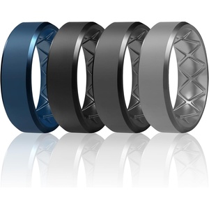 image:imageEgnaro Mens Silicone Ring 9mm Wide Flexible Rubber Wedding Band for GymSETA4Dark Blue  Black  Black Gray  Dark Gray