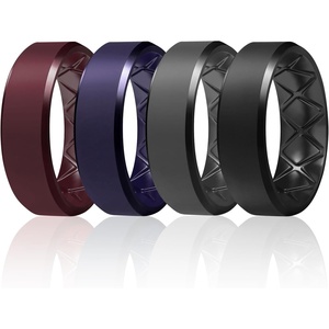 image:imageEgnaro Mens Silicone Ring 9mm Wide Flexible Rubber Wedding Band for GymSETA5Maroon  Dark Purple  Dark Gray  Black