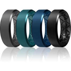 image:imageEgnaro Mens Silicone Ring 9mm Wide Flexible Rubber Wedding Band for GymSETB11Dark Gray  Jade Green  Sea Blue  Black